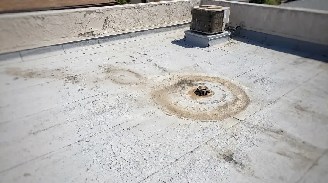 Flat roof silicone coating — before